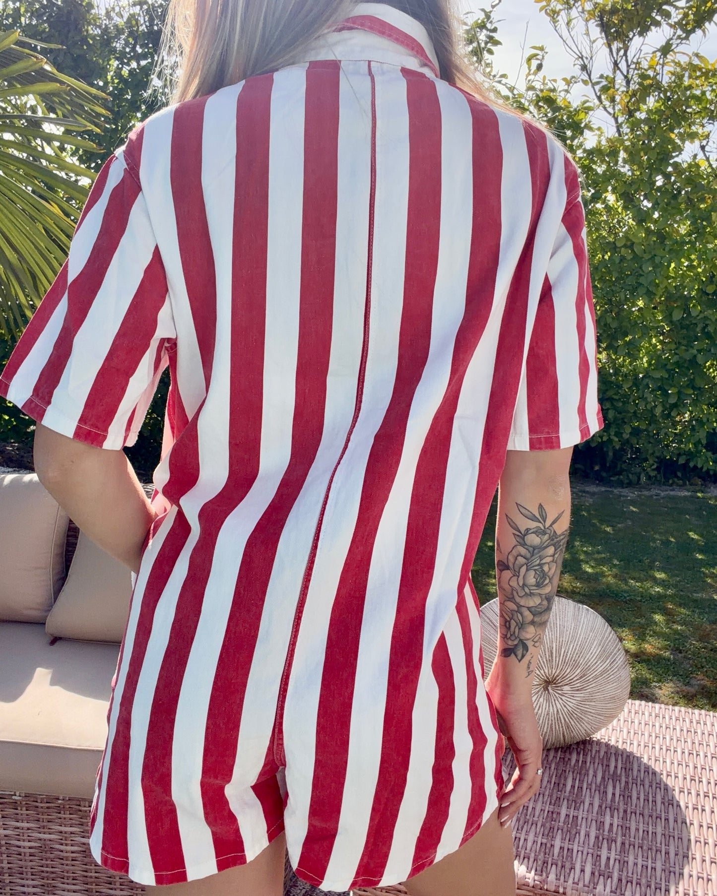 Combi-short rayée rouge