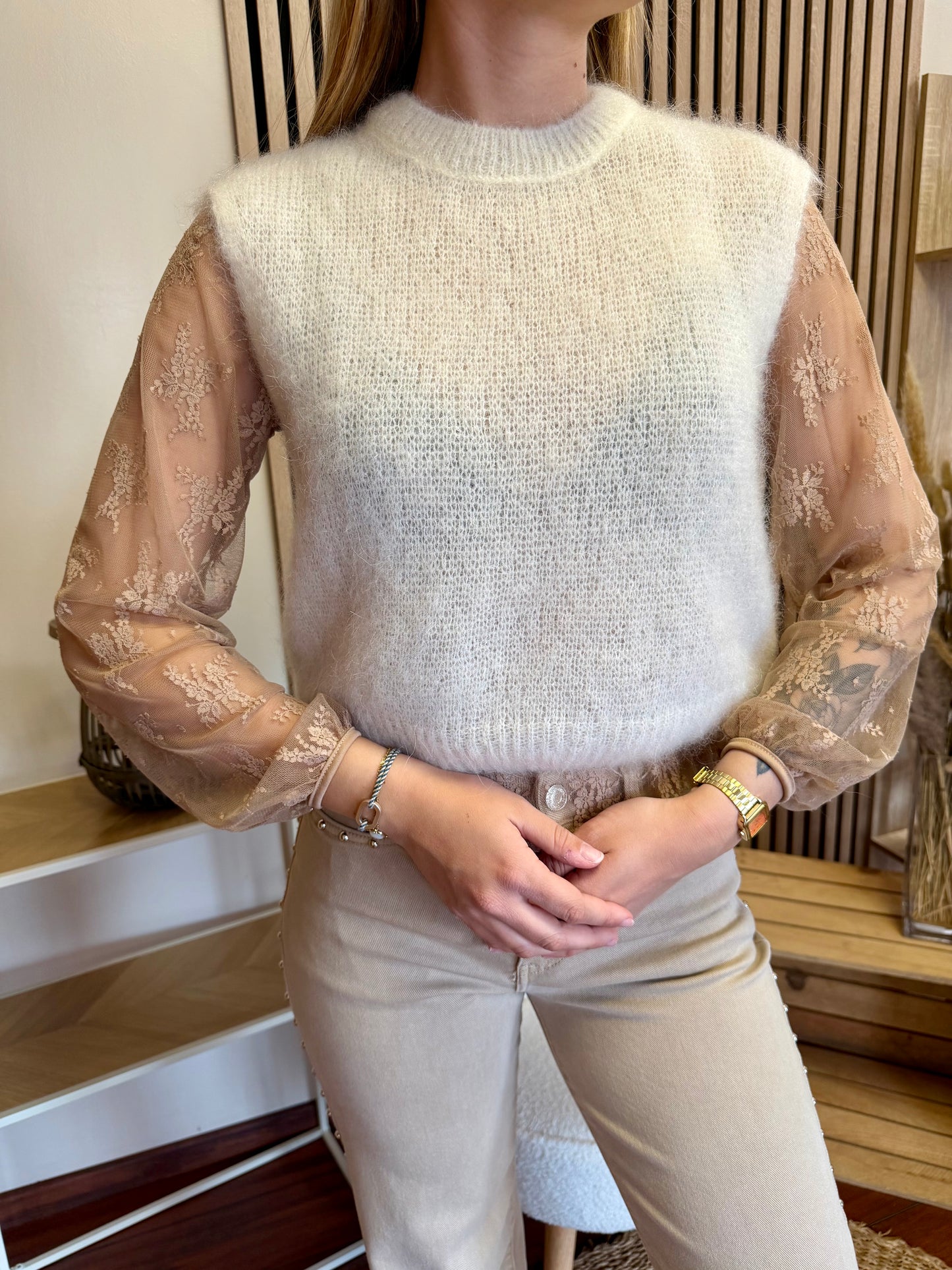 Pull sans manche blanc