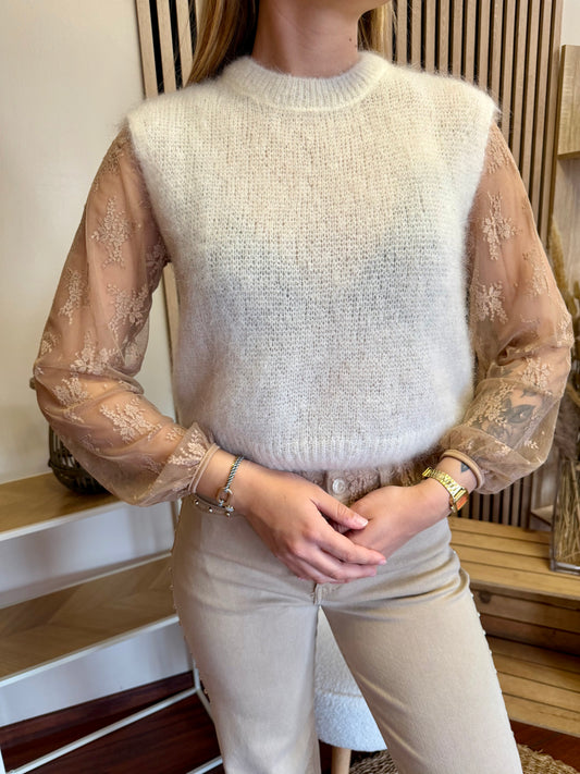 Pull sans manche blanc