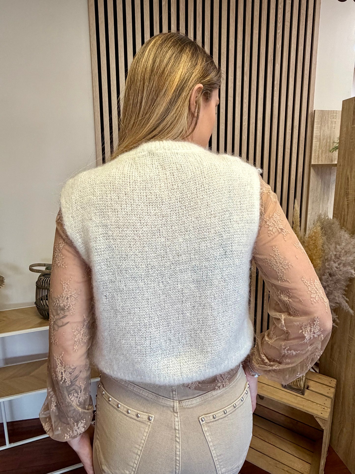 Pull sans manche blanc