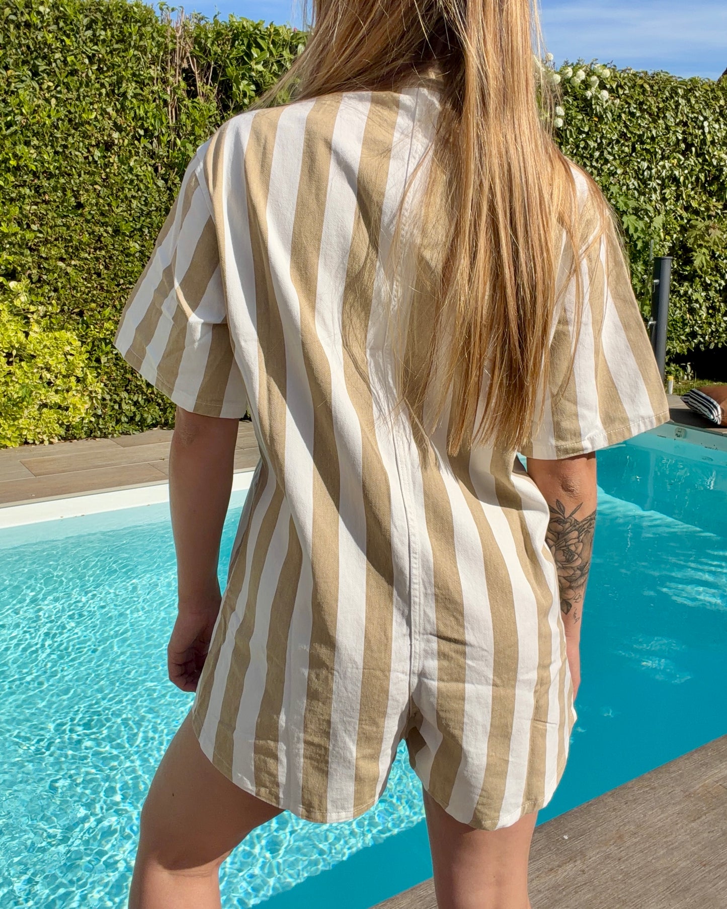 Combi-short rayée marron