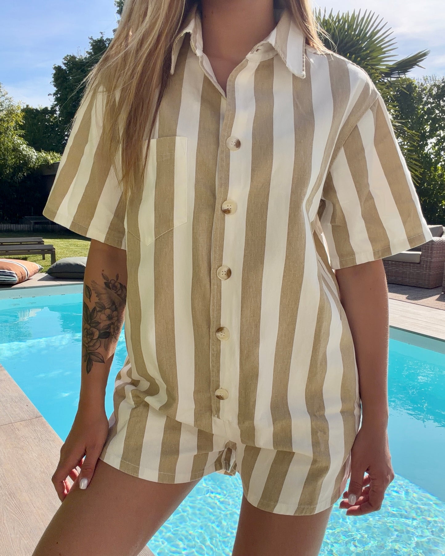 Combi-short rayée marron