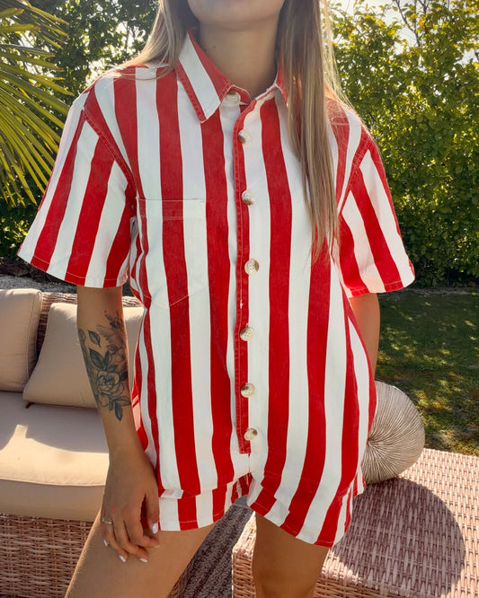 Combi-short rayée rouge