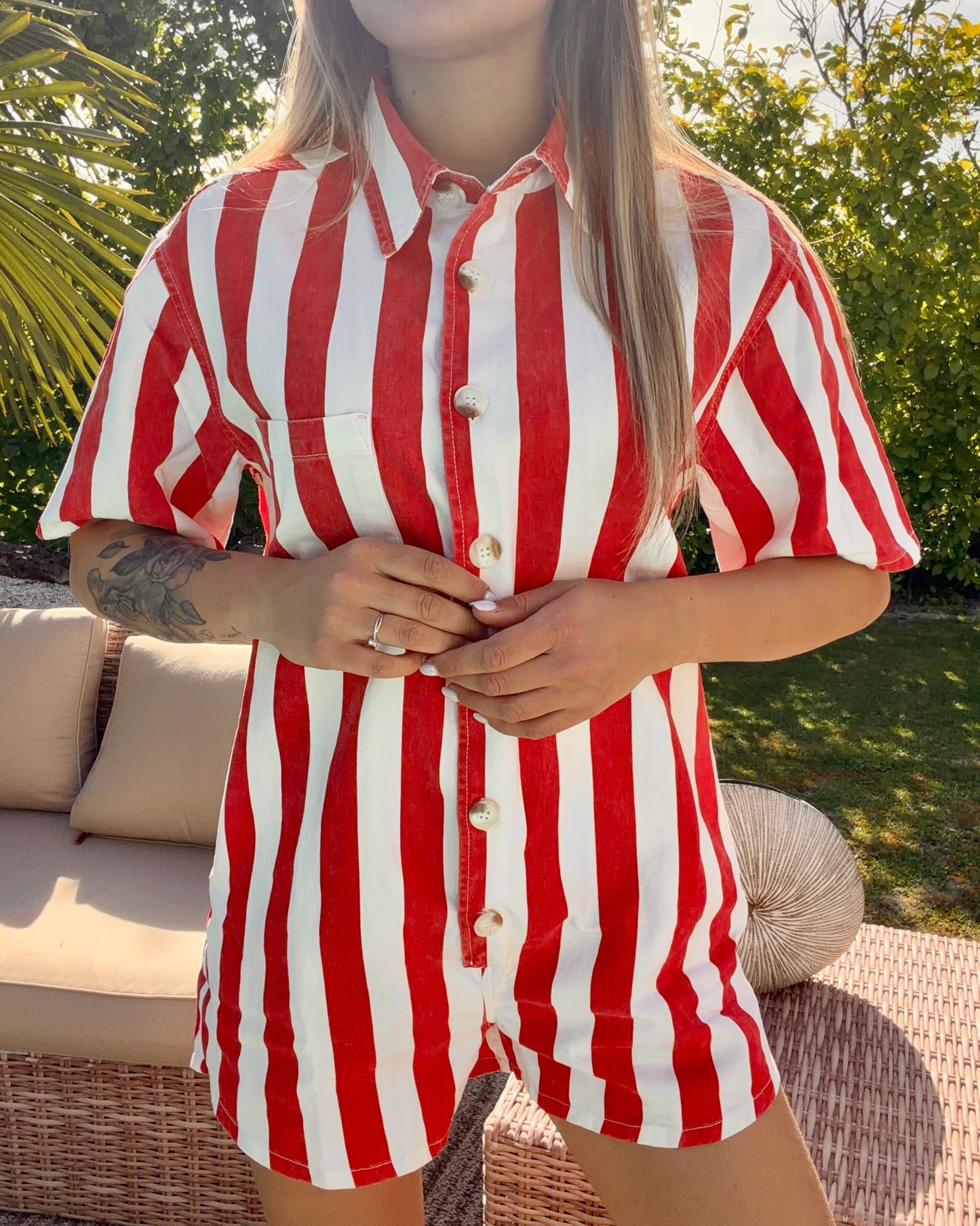 Combi-short rayée rouge