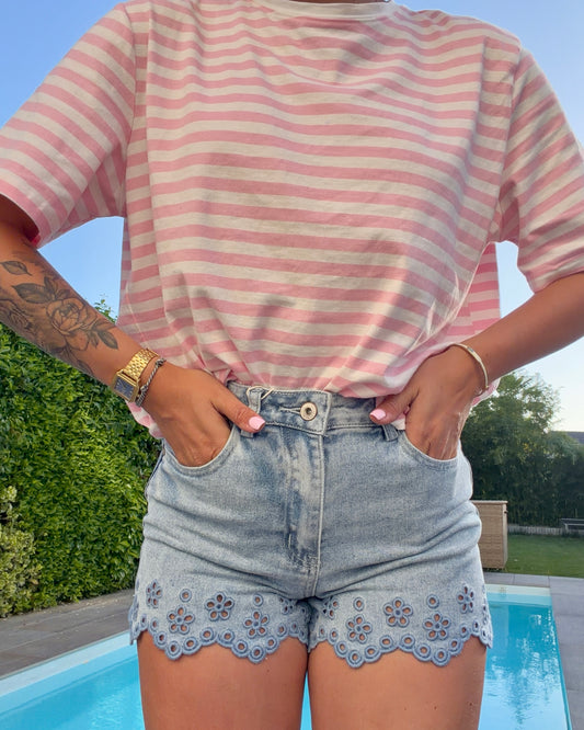 Short en jean ajouré