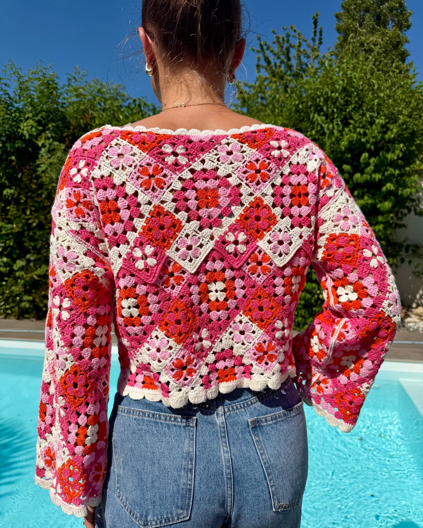 Top en crochet rose et rouge