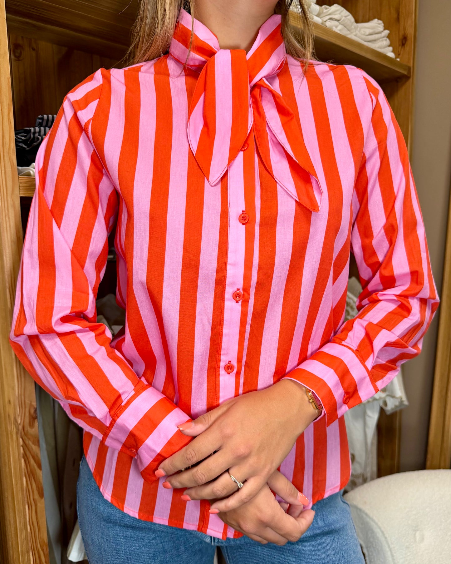 Chemise à rayures roses & rouges