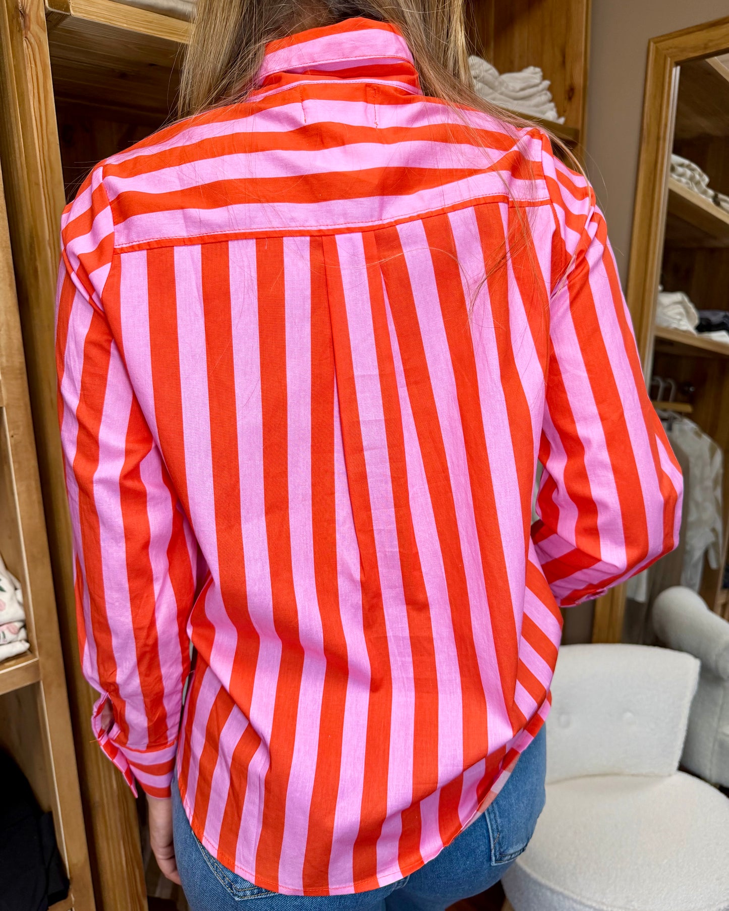 Chemise à rayures roses & rouges
